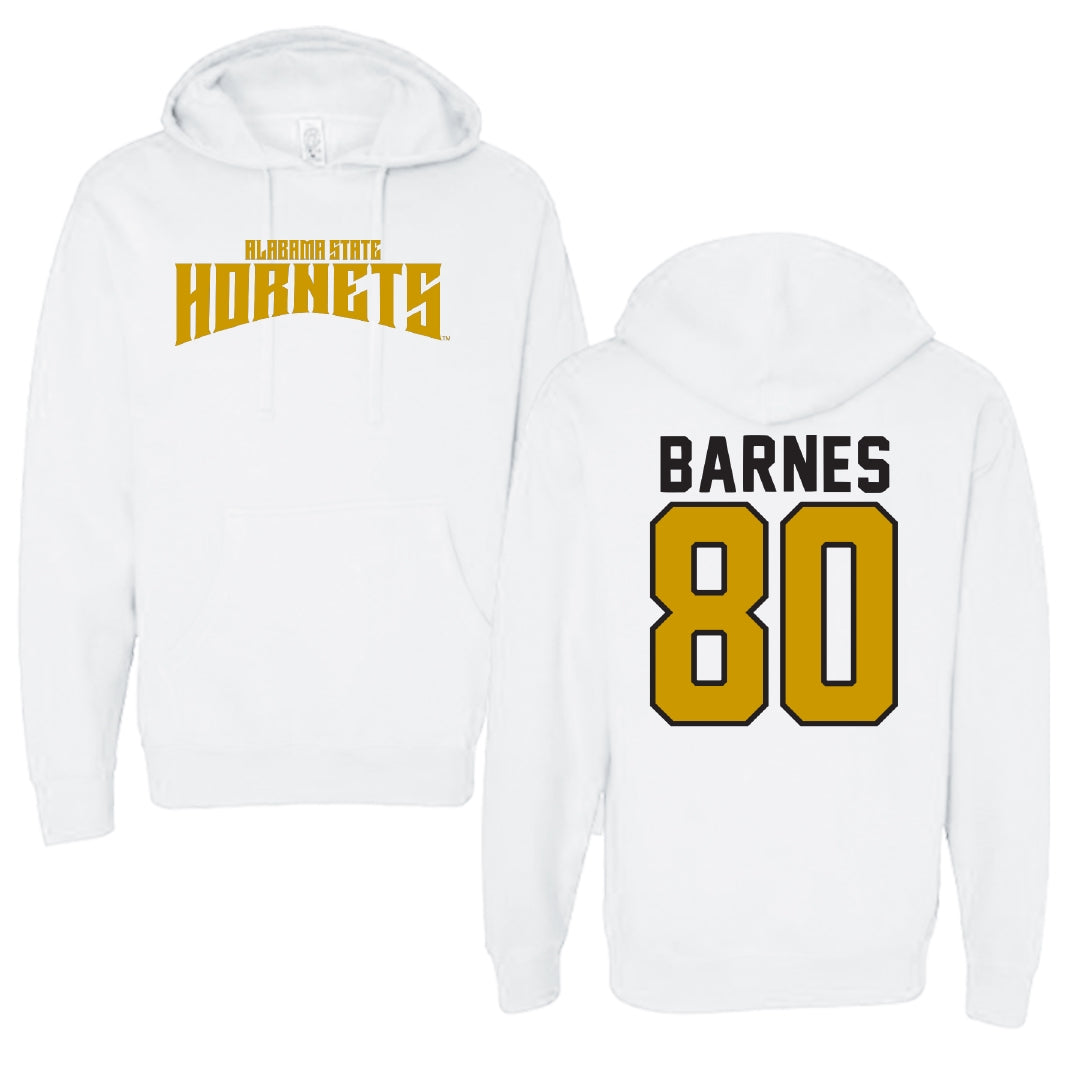 Alabama State University Football White Classic Hoodie - #80 Khayman Barnes