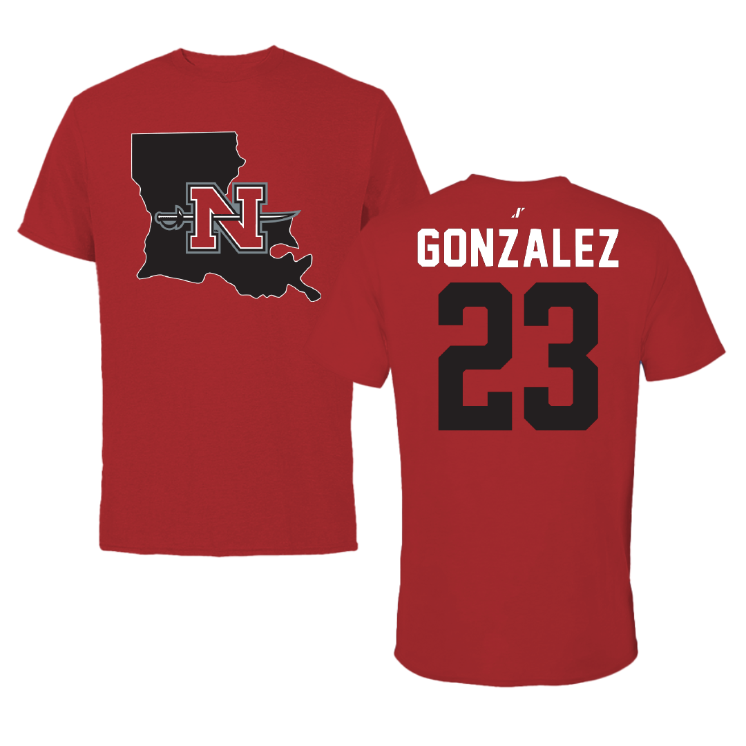 Nicholls State University Soccer Canvas Red State Tee - #23 Hanah Gonzalez