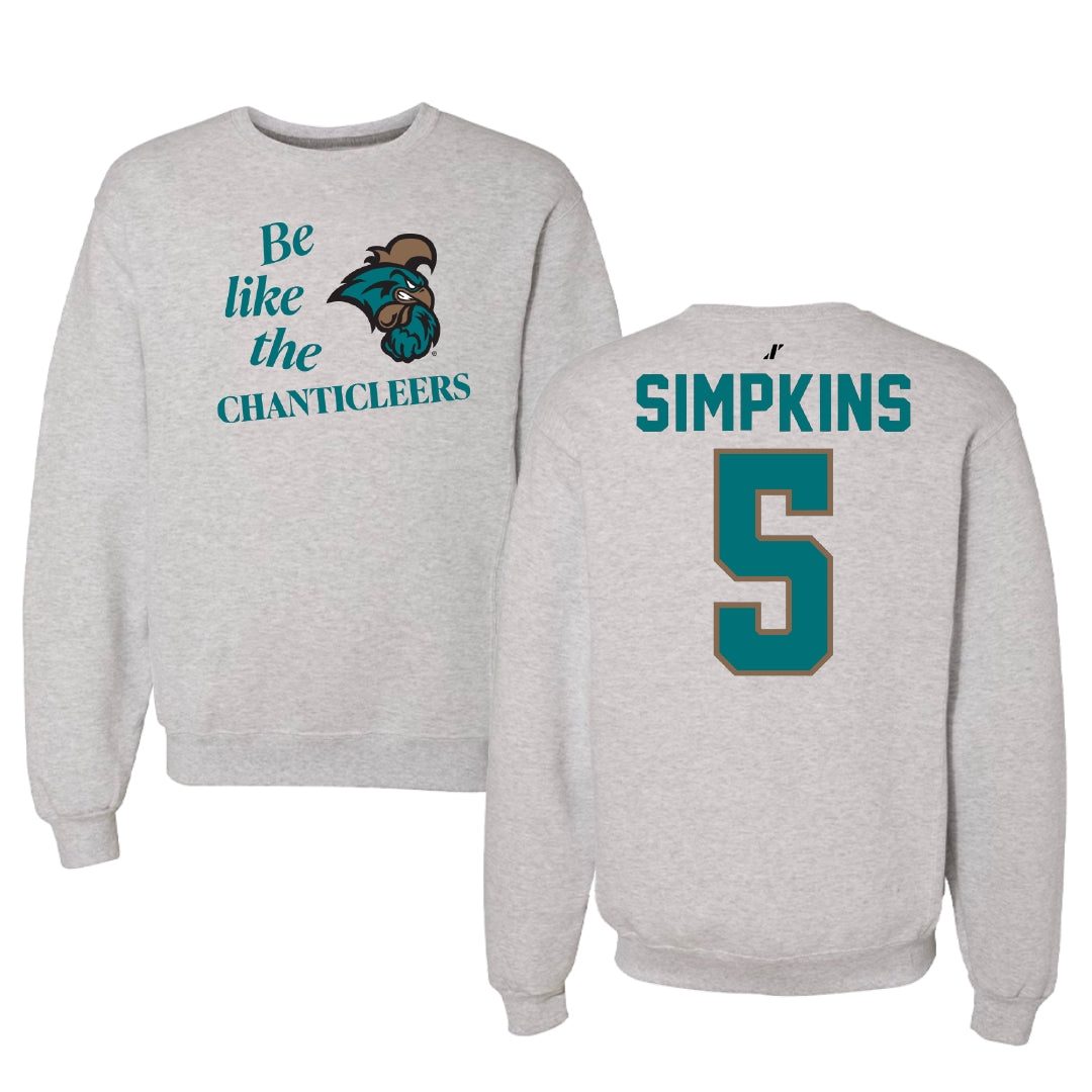 Coastal Carolina University Football Light Gray Be Like Us Crewneck - #5 Ja'Vin Simpkins