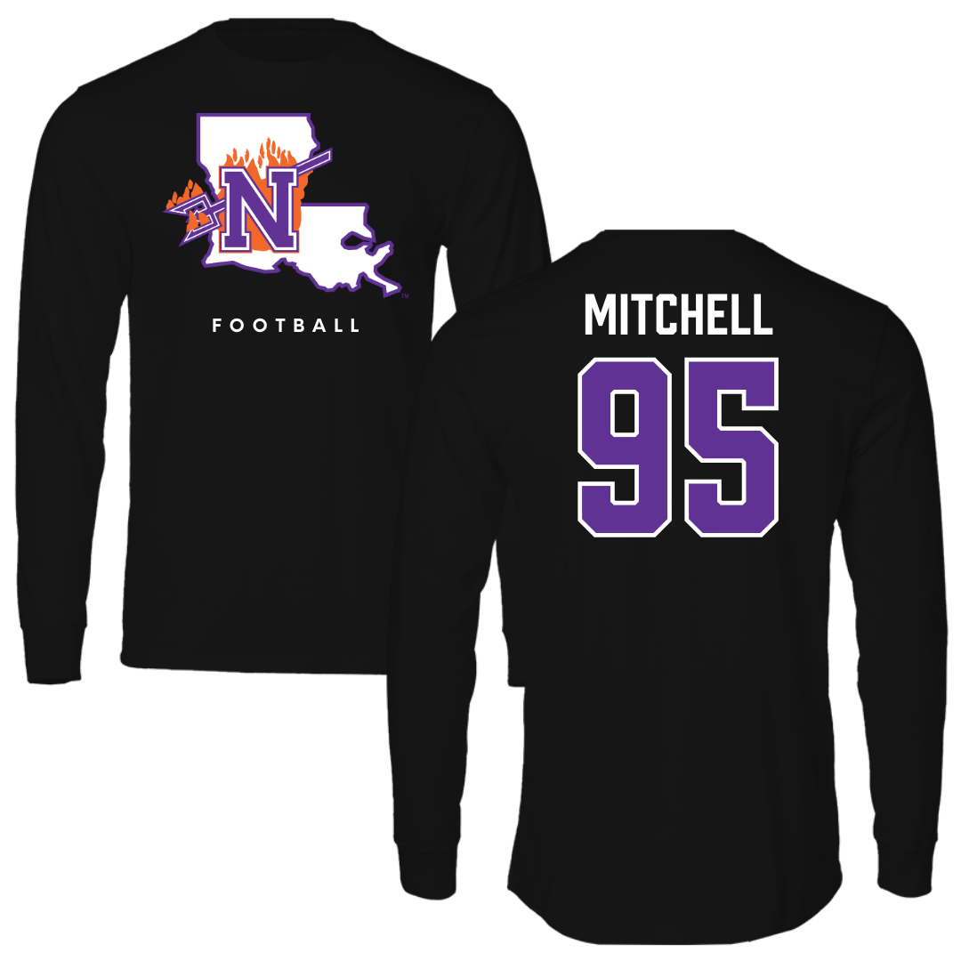 Northwestern State University Football Black Block Long Sleeve - #95 Johnny Mitchell