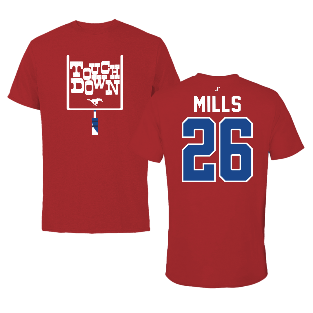 Southern Methodist University Football Canvas Red Touchdown Tee - #26 Keyshon Mills
