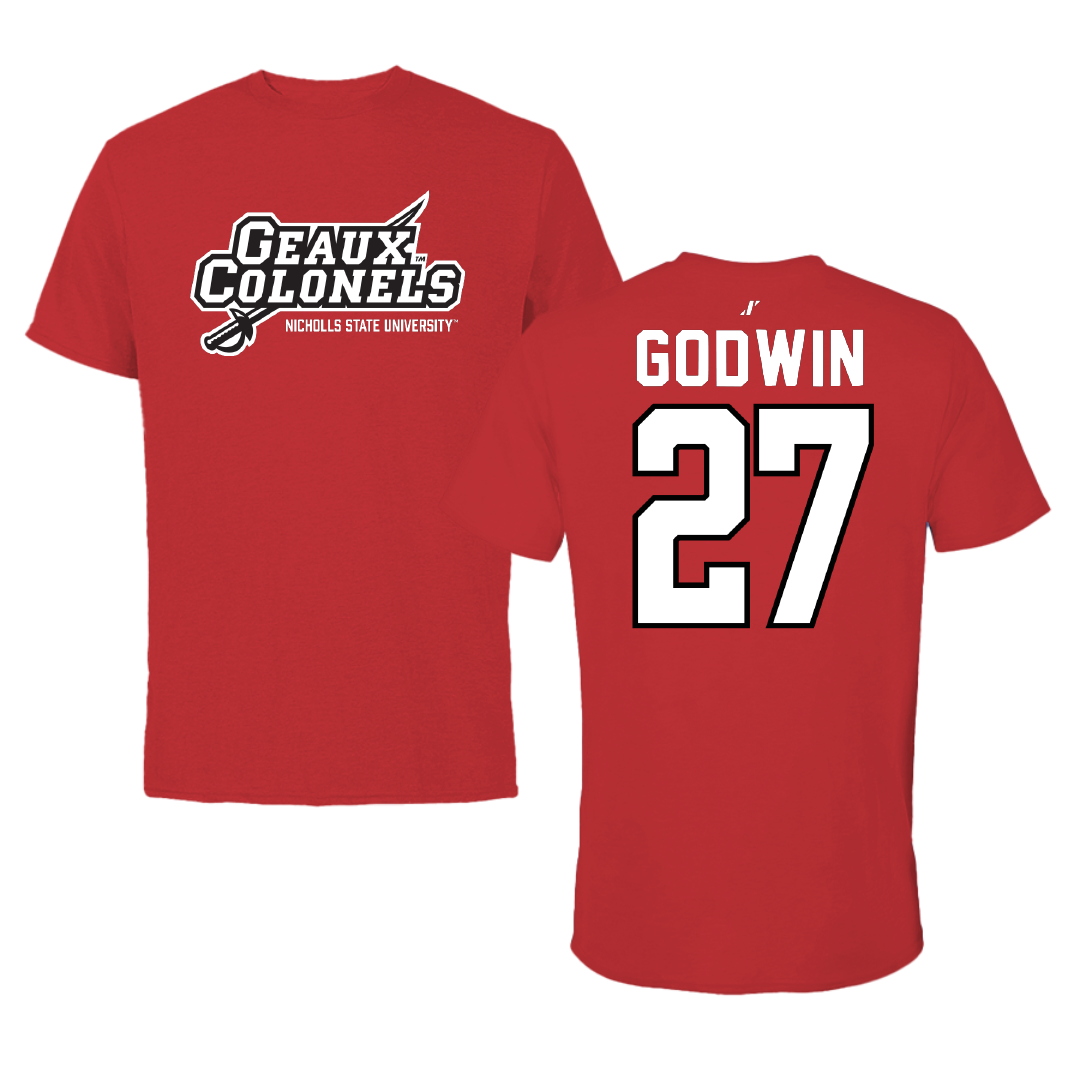 Nicholls State University Soccer Red General Performance Tee - #27 Emma Godwin