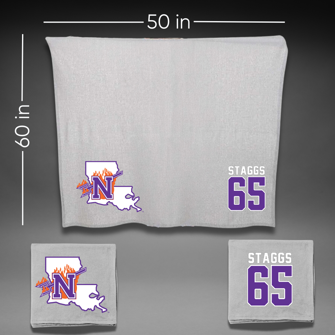 Northwestern State University Football Gray Blanket - #65 Brayden Staggs