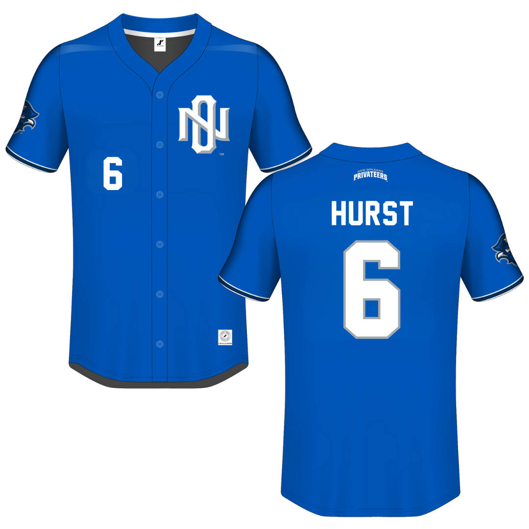 University of New Orleans Blue Button-Down Jersey - #6 Dalton Hurst