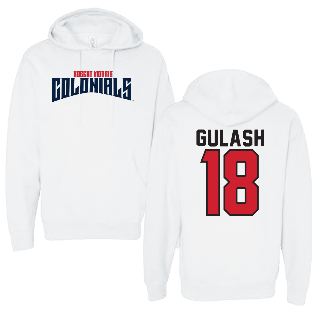 Robert Morris University Ice Hockey White Classic Hoodie - #18 Gavin Gulash