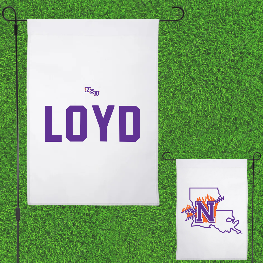Northwestern State University TF and XC White Garden Flag - Galen Loyd