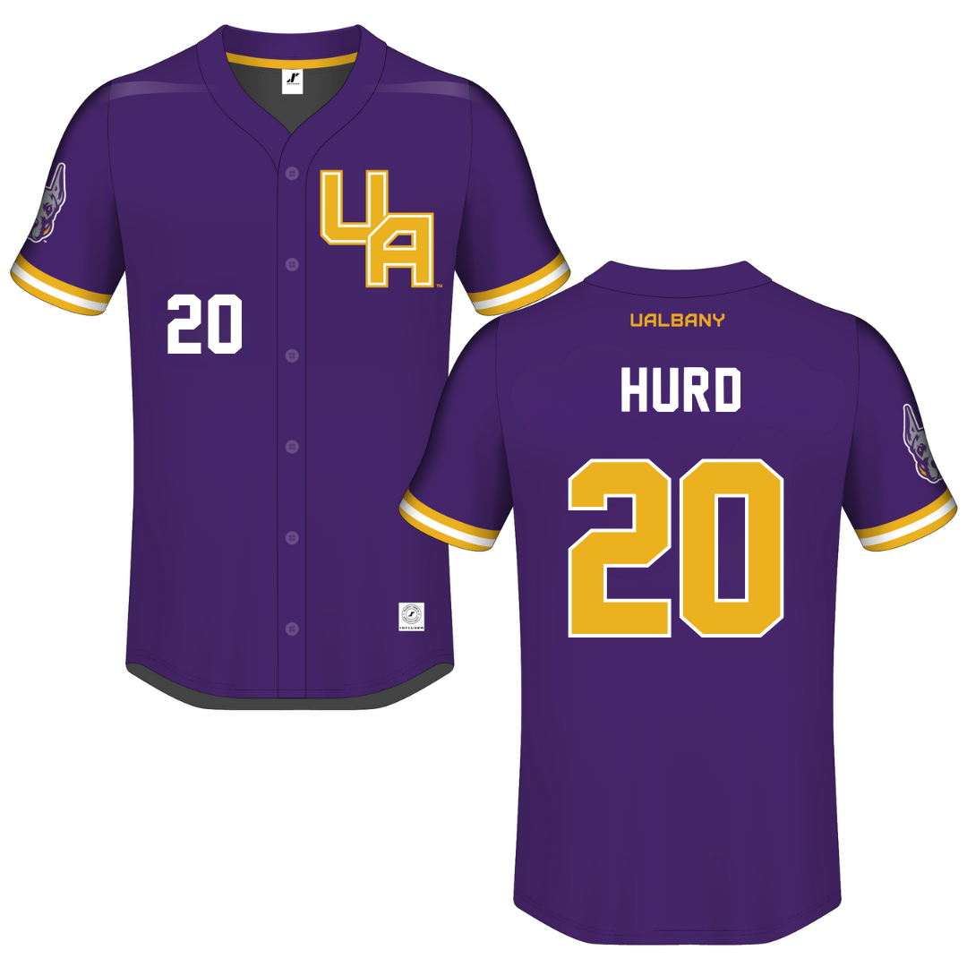 University at Albany Purple Button-Down Jersey - #20 Justin Hurd