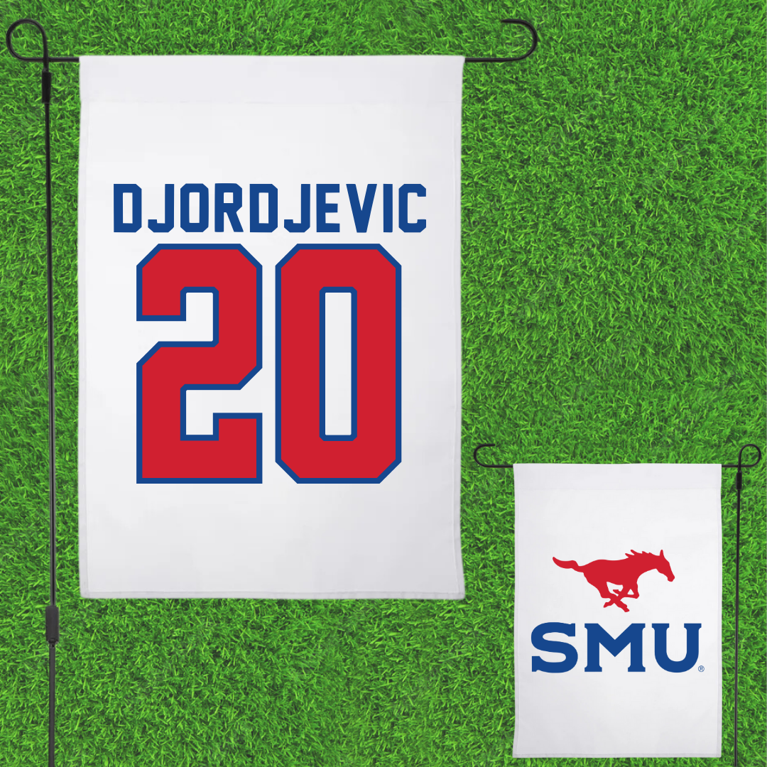 Southern Methodist University Soccer White Garden Flag - #20 Nikola Djordjevic