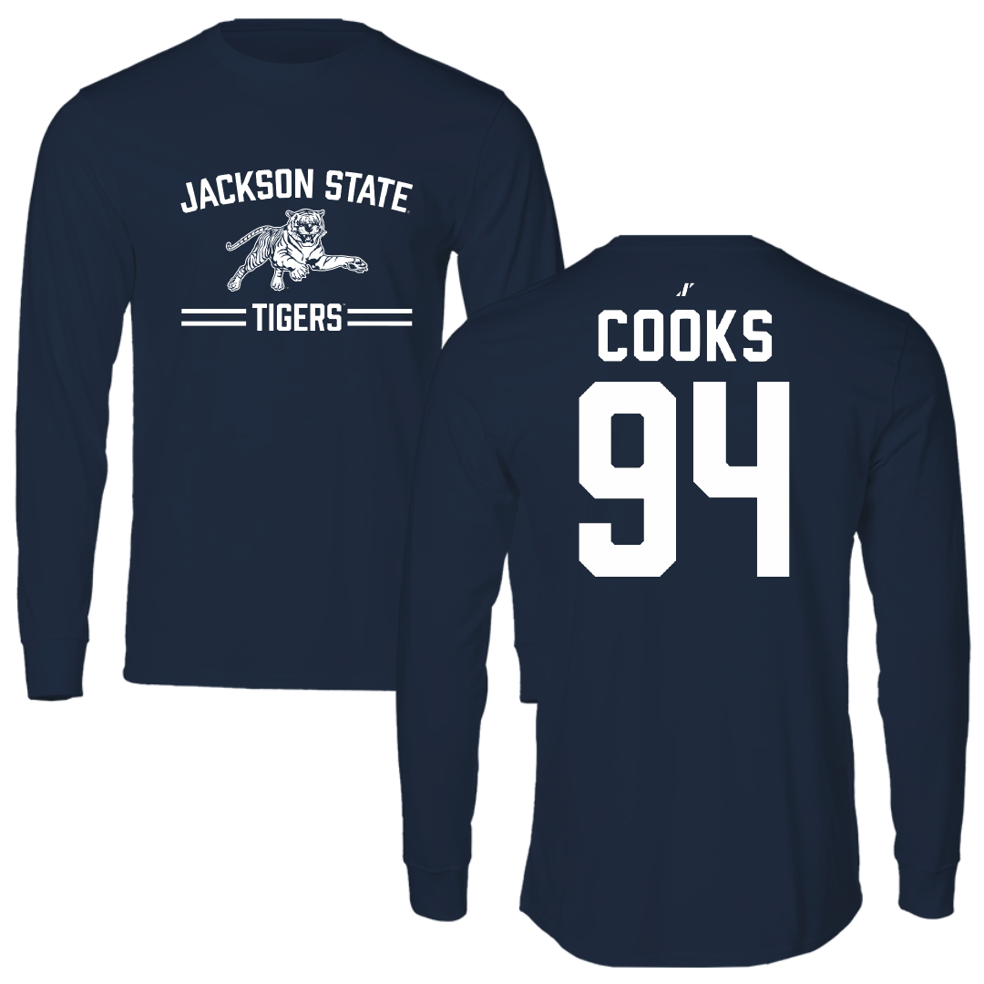 Jackson State University Football Navy General Performance Long Sleeve - #94 Stanley Cooks