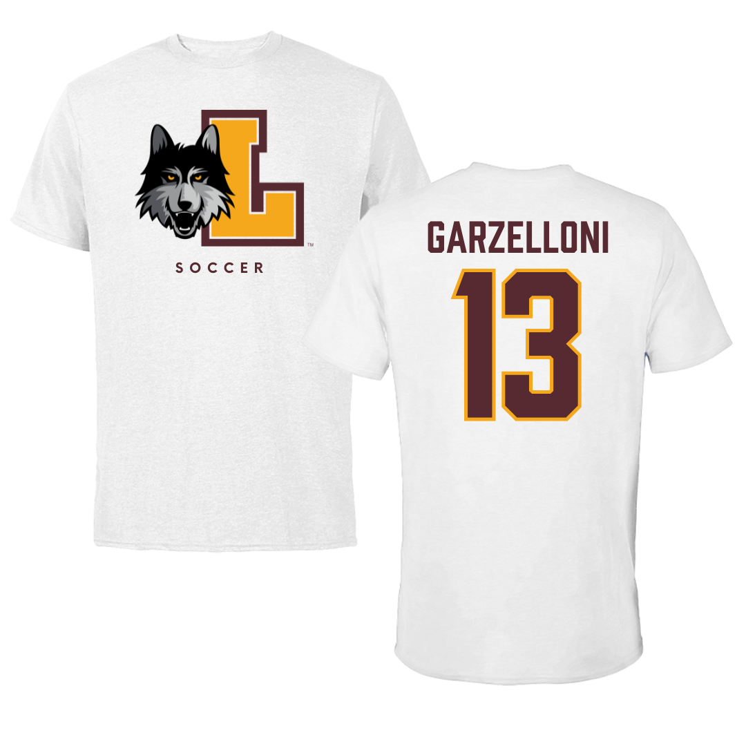 Loyola University-Chicago Soccer White Tee - #13 Luca Garzelloni