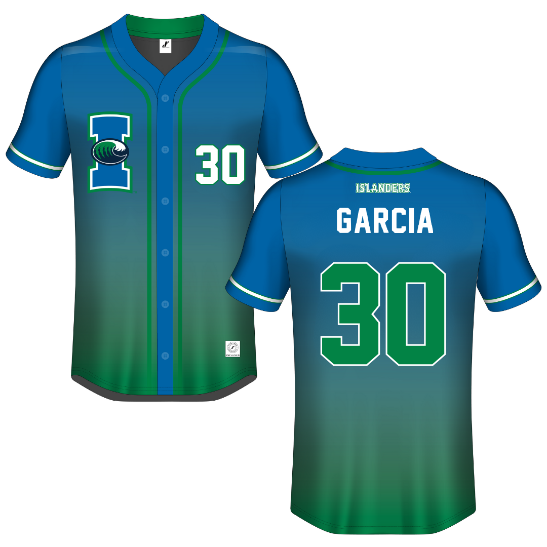 Texas A&M University-Corpus Christi Blue Gradient Button-Down Jersey - #30 Zach Garcia