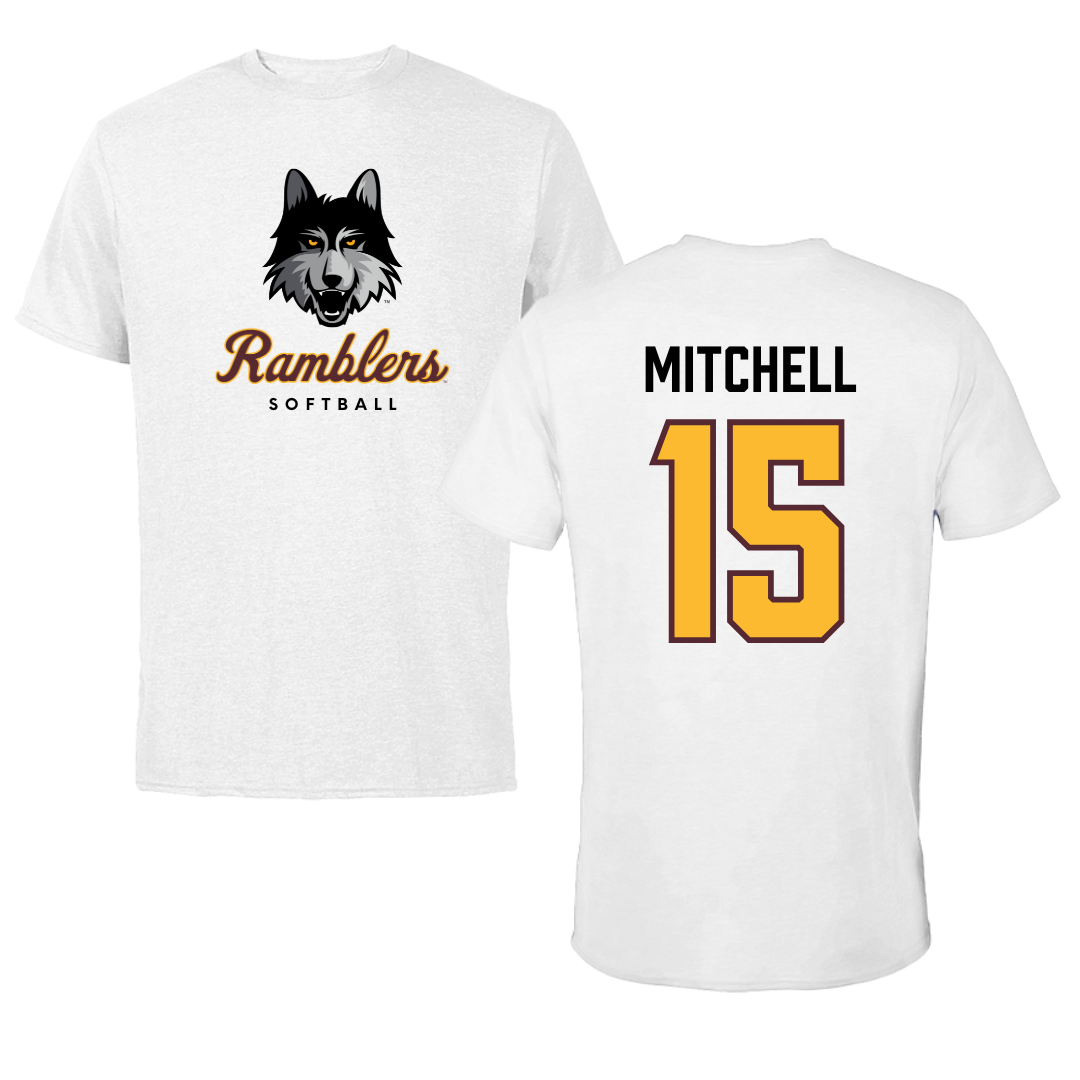 Loyola University-Chicago Softball White Ramblers Tee - #15 Katie Mitchell