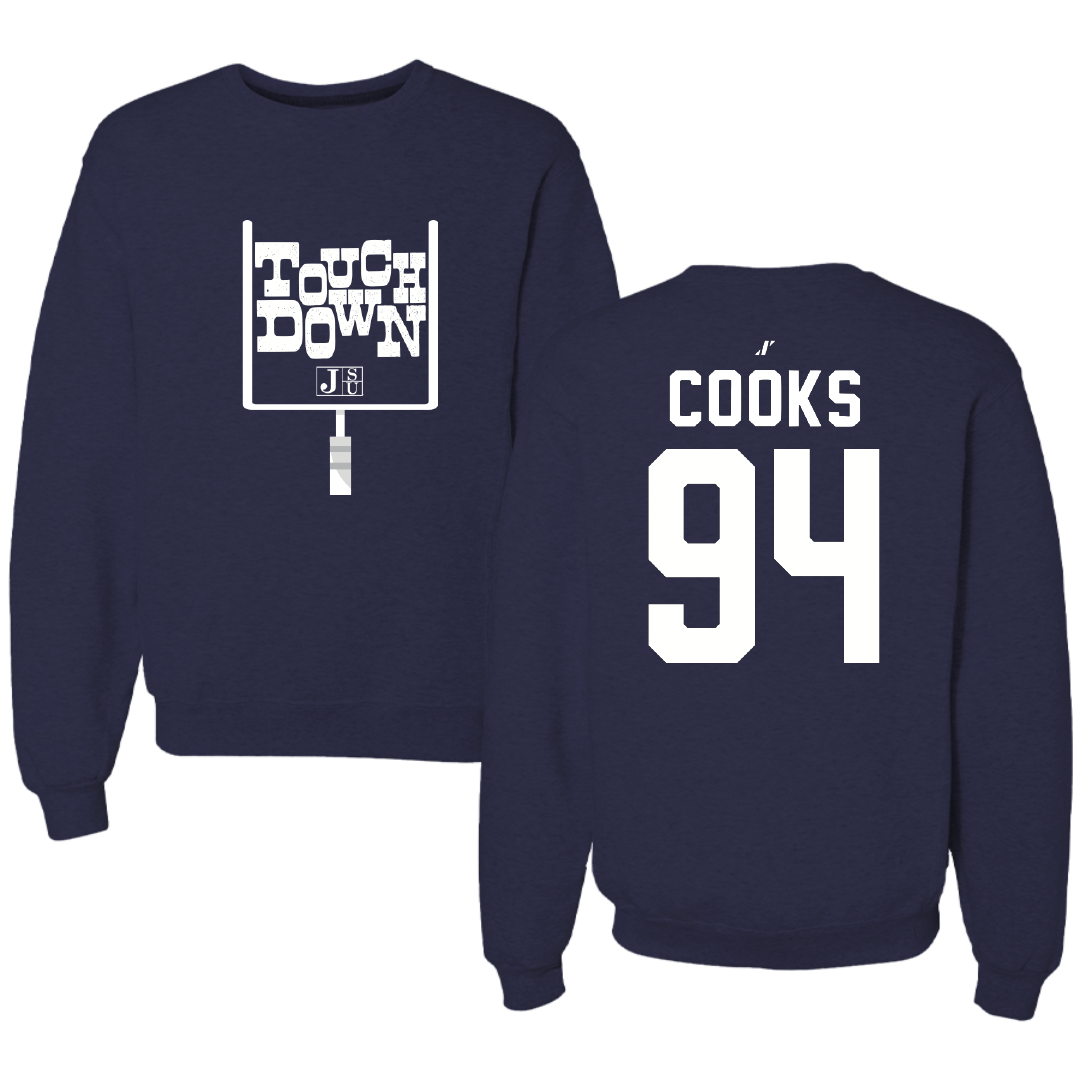 Jackson State University Football Navy Touchdown Crewneck - #94 Stanley Cooks