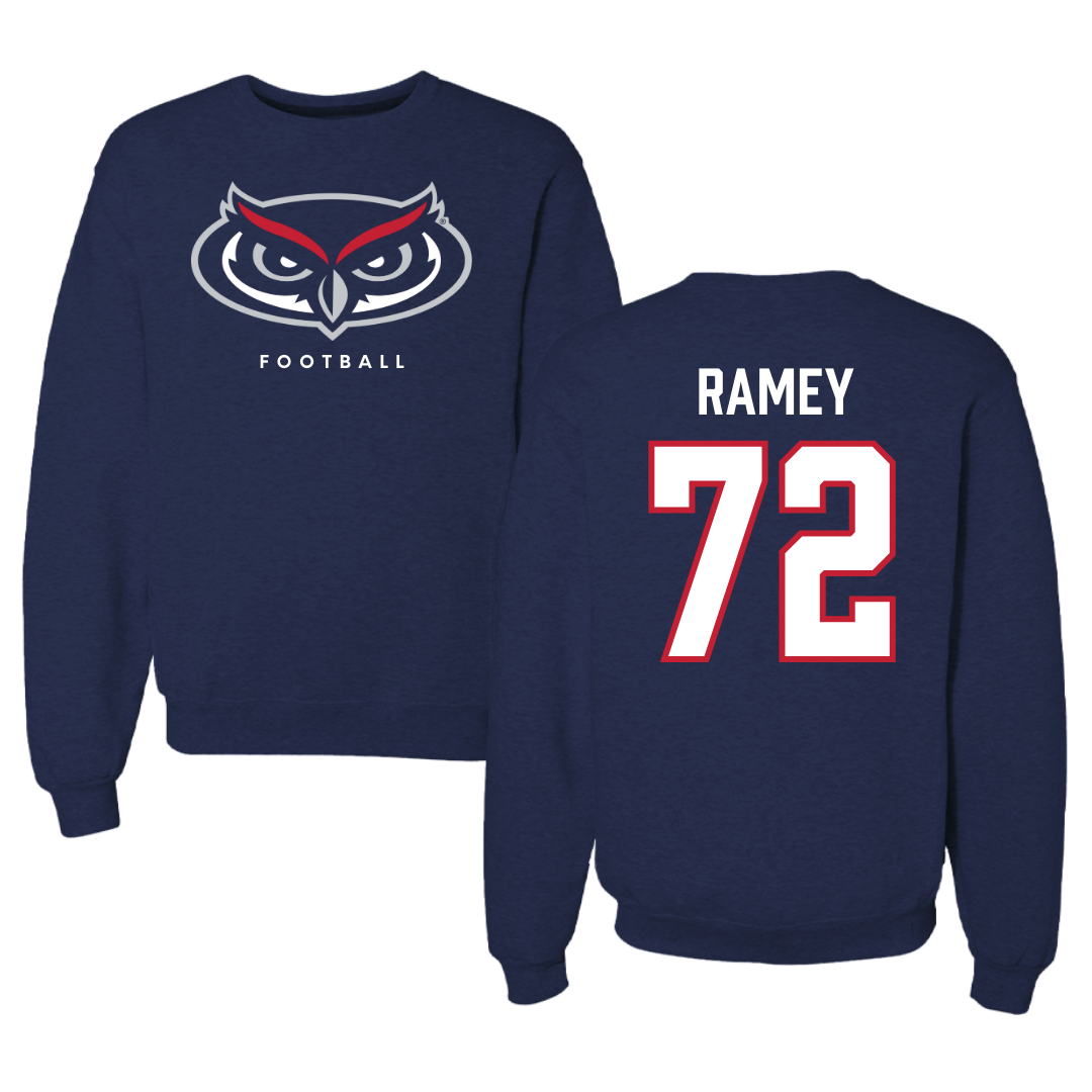 Florida Atlantic University Football Navy Mascot Crewneck - #72 Brayden Ramey