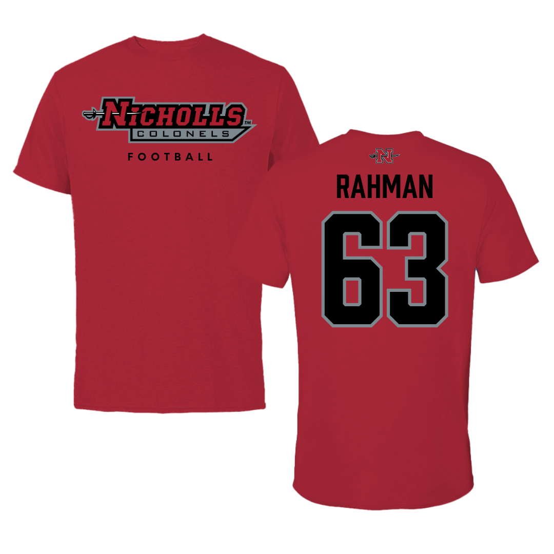 Nicholls State University Football Red Performance Tee - #63 Hamza Rahman