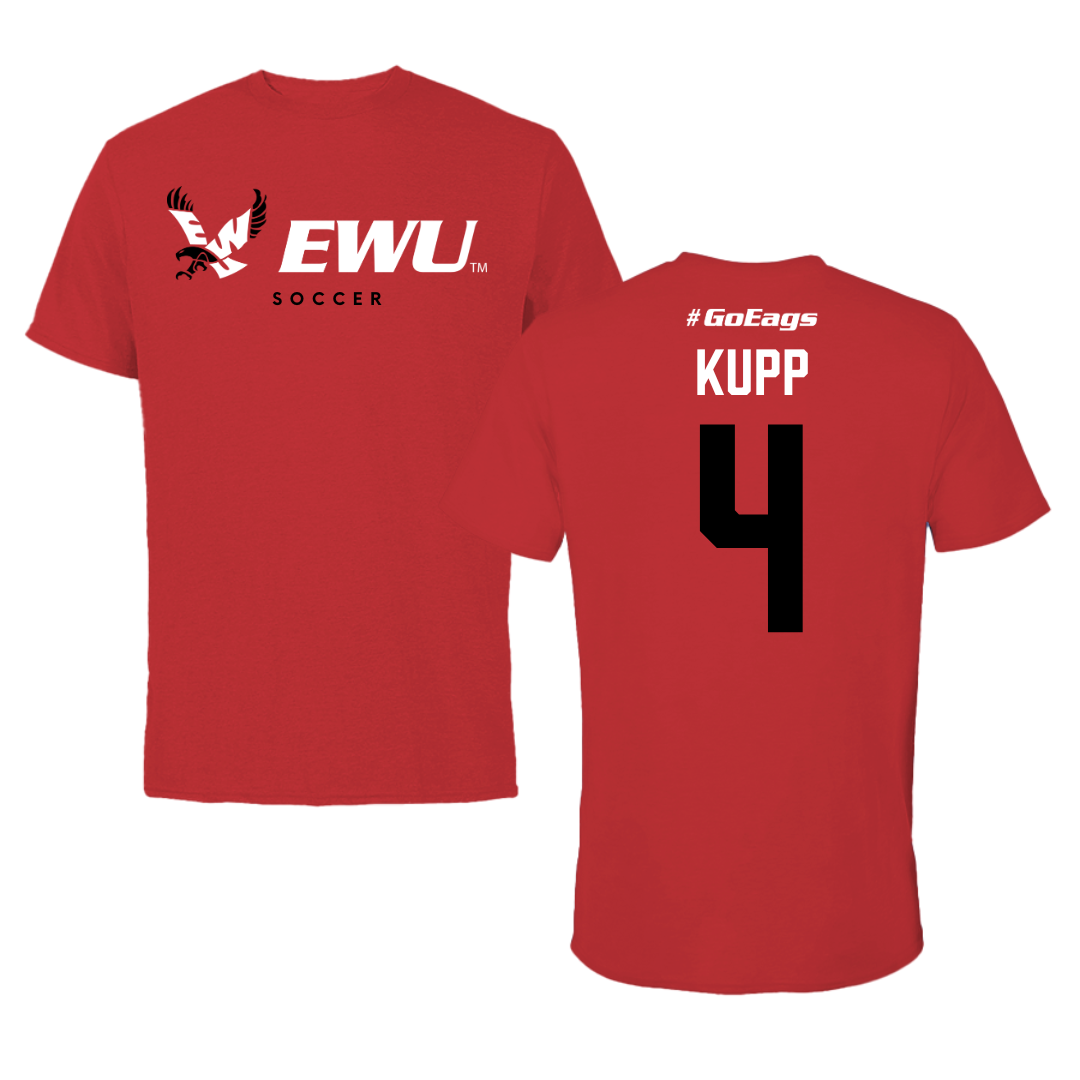 Eastern Washington University Soccer Red Block Tee - #4 Katrina Kupp