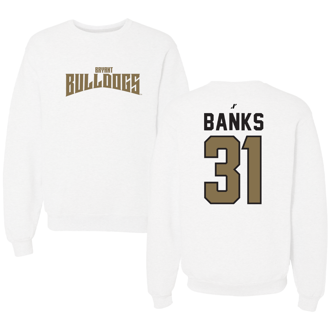 Bryant University Football White Classic Crewneck - #31 Devon Banks