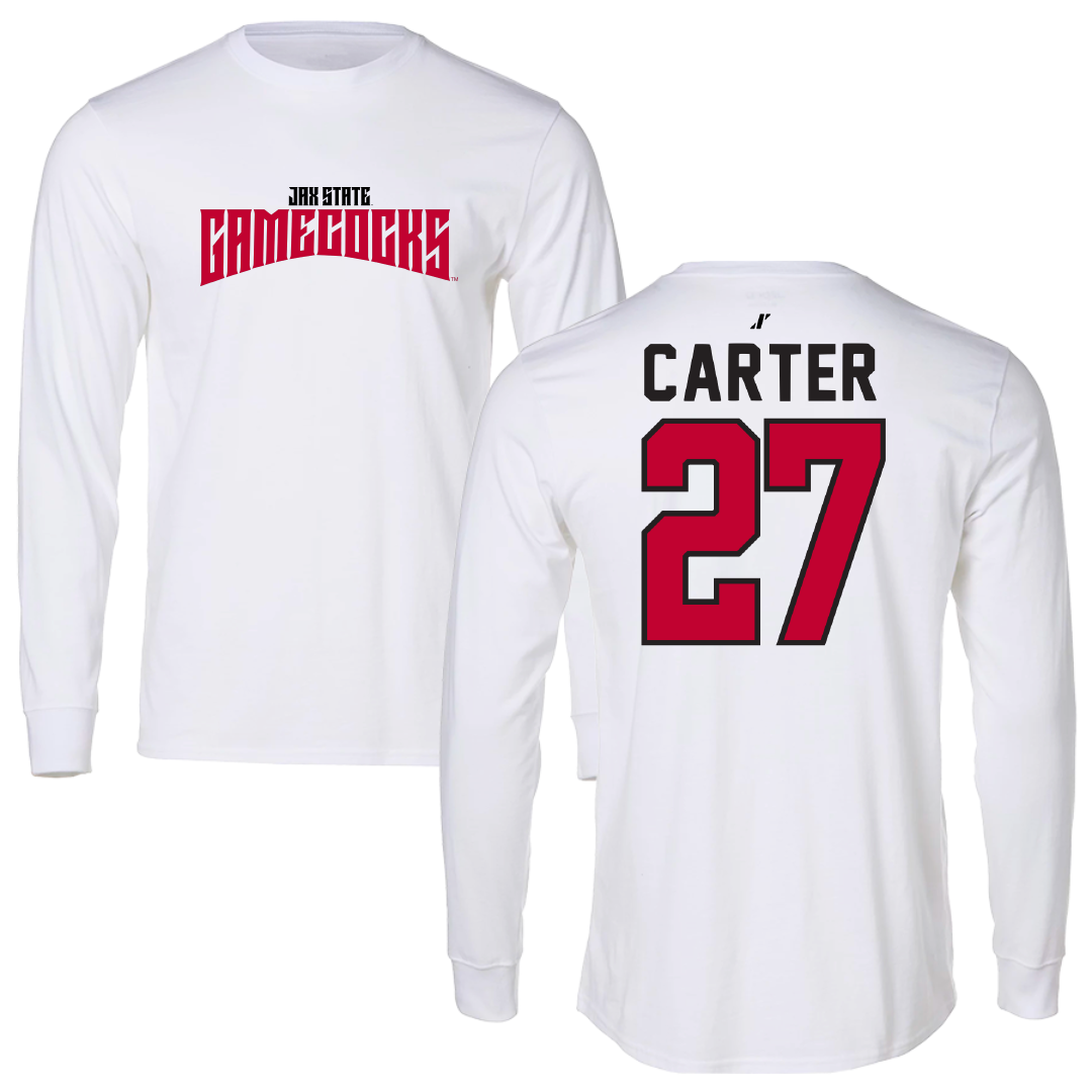 Jacksonville State University Softball White Classics Performance Long Sleeve - #27 Kat Carter