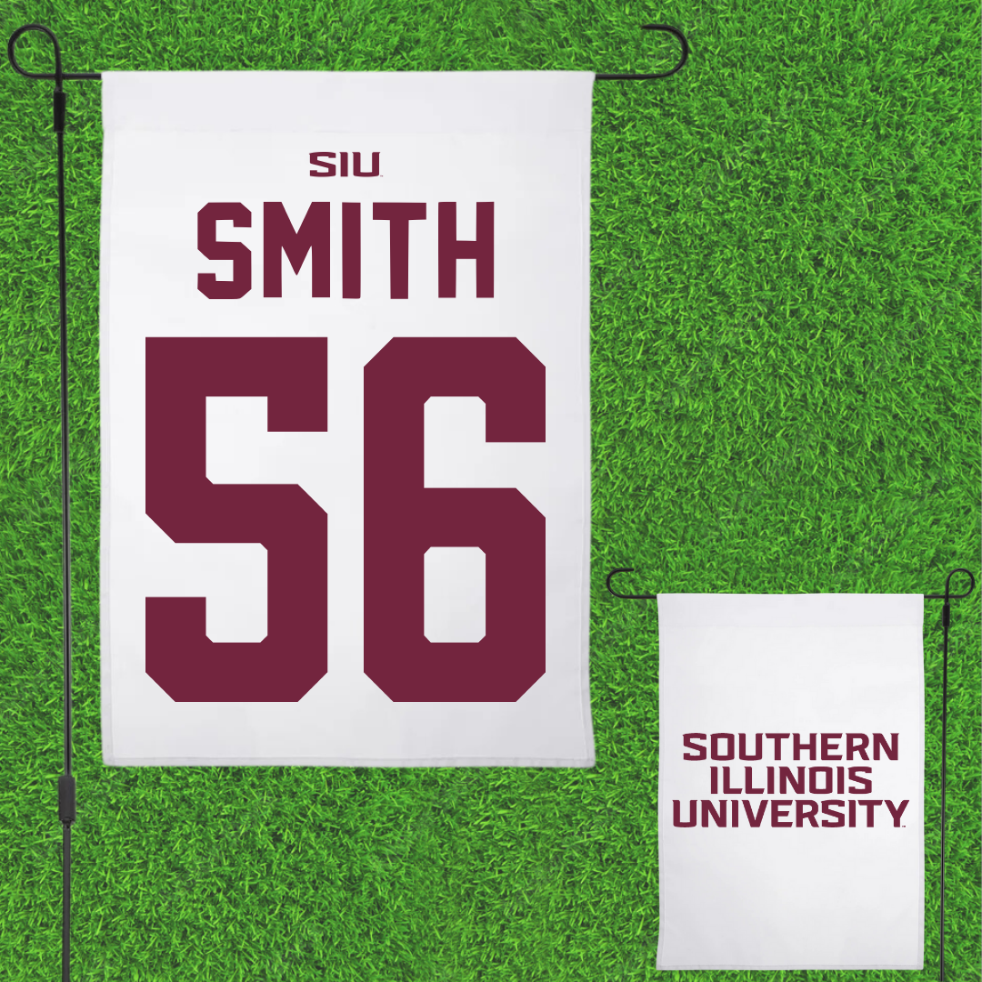Southern Illinois University at Carbondale Football White Garden Flag - #56 Carmelo Smith