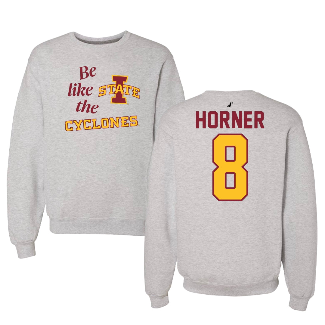 Iowa State University Soccer Light Gray Be Like Us Crewneck - #8 Avery Horner