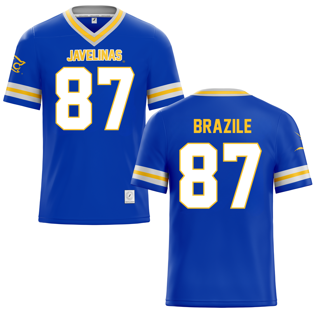 Texas A&M University-Kingsville Blue Football Jersey - #87 Vance Brazile