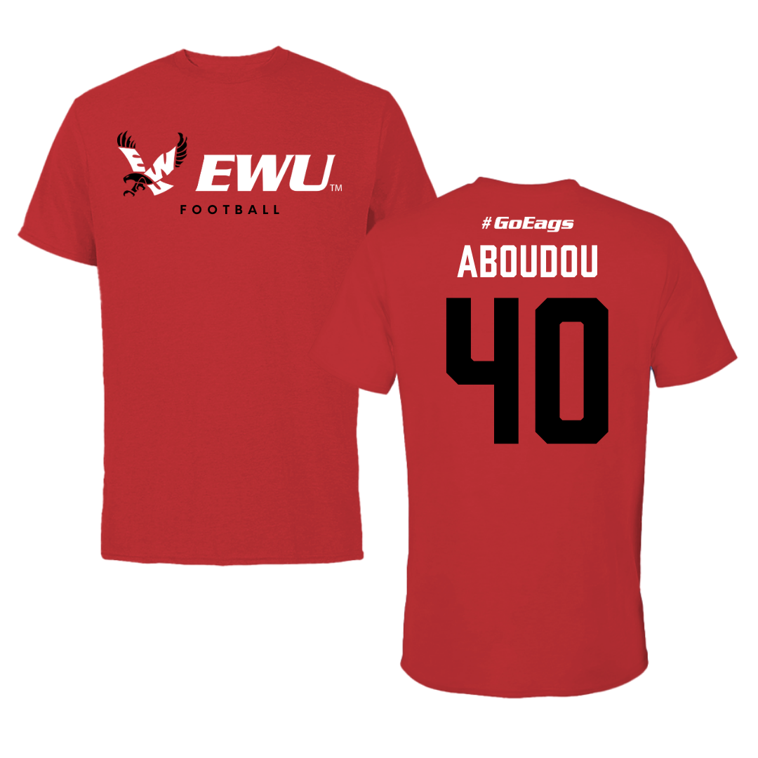 Eastern Washington University Football Red Block Tee - #40 Amdane Aboudou