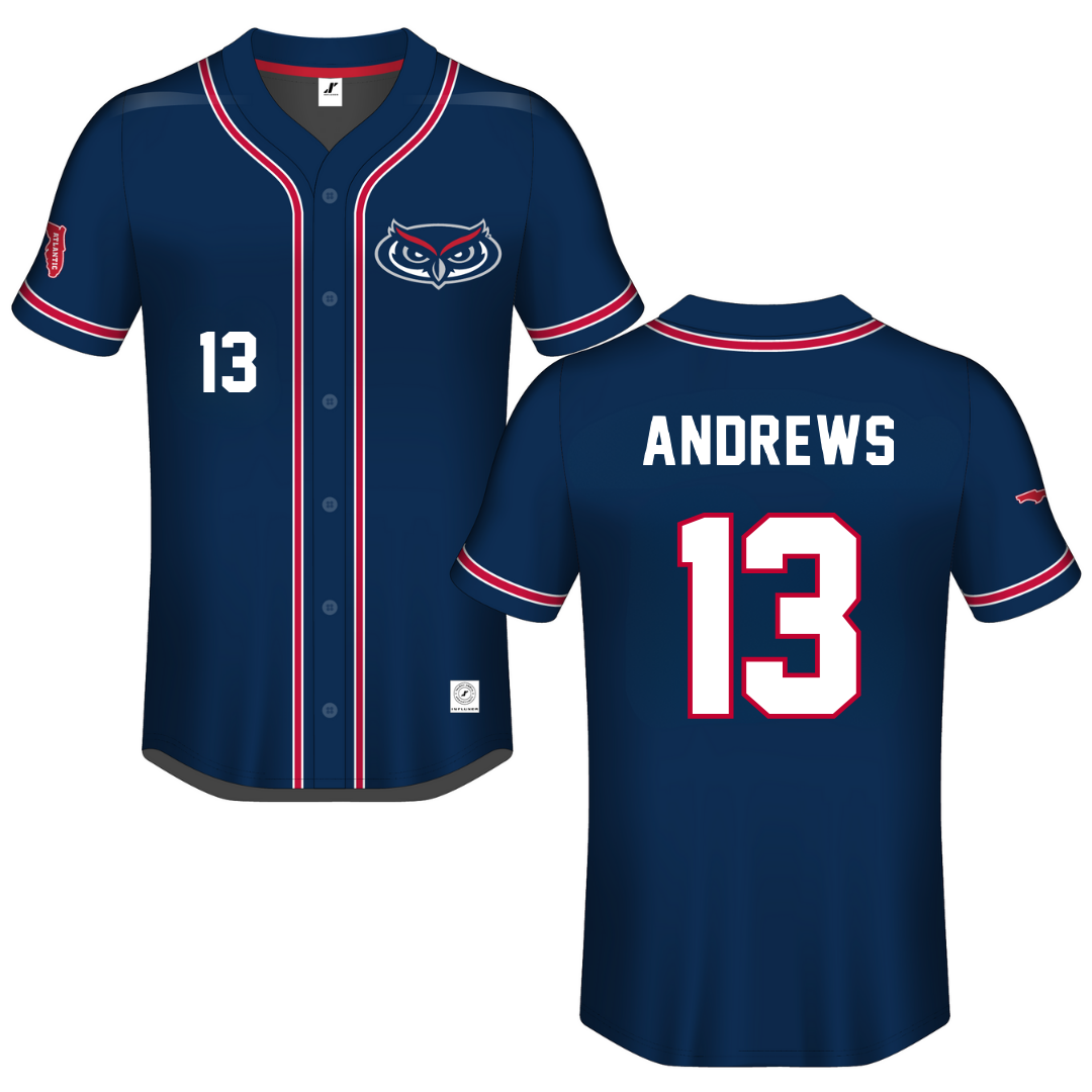 Florida Atlantic University Navy Button-Down Jersey - #13 Steven Andrews