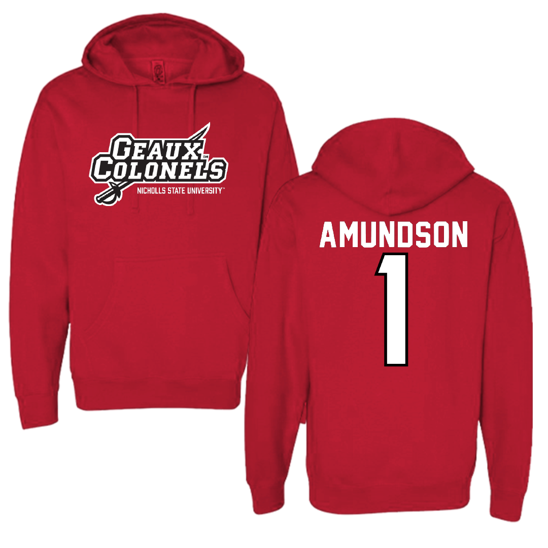 Nicholls State University Baseball Red General Hoodie - #1 Kaden Amundson