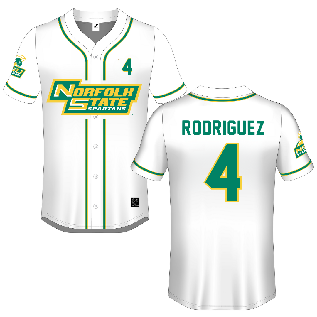 Norfolk State University White Button-Down Jersey - #4 Raphael Rodriguez