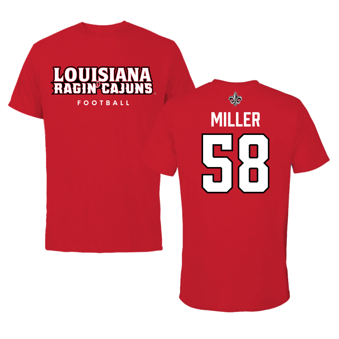 University of Louisiana at Lafayette Football Red Performance Tee - #58 Grant Miller
