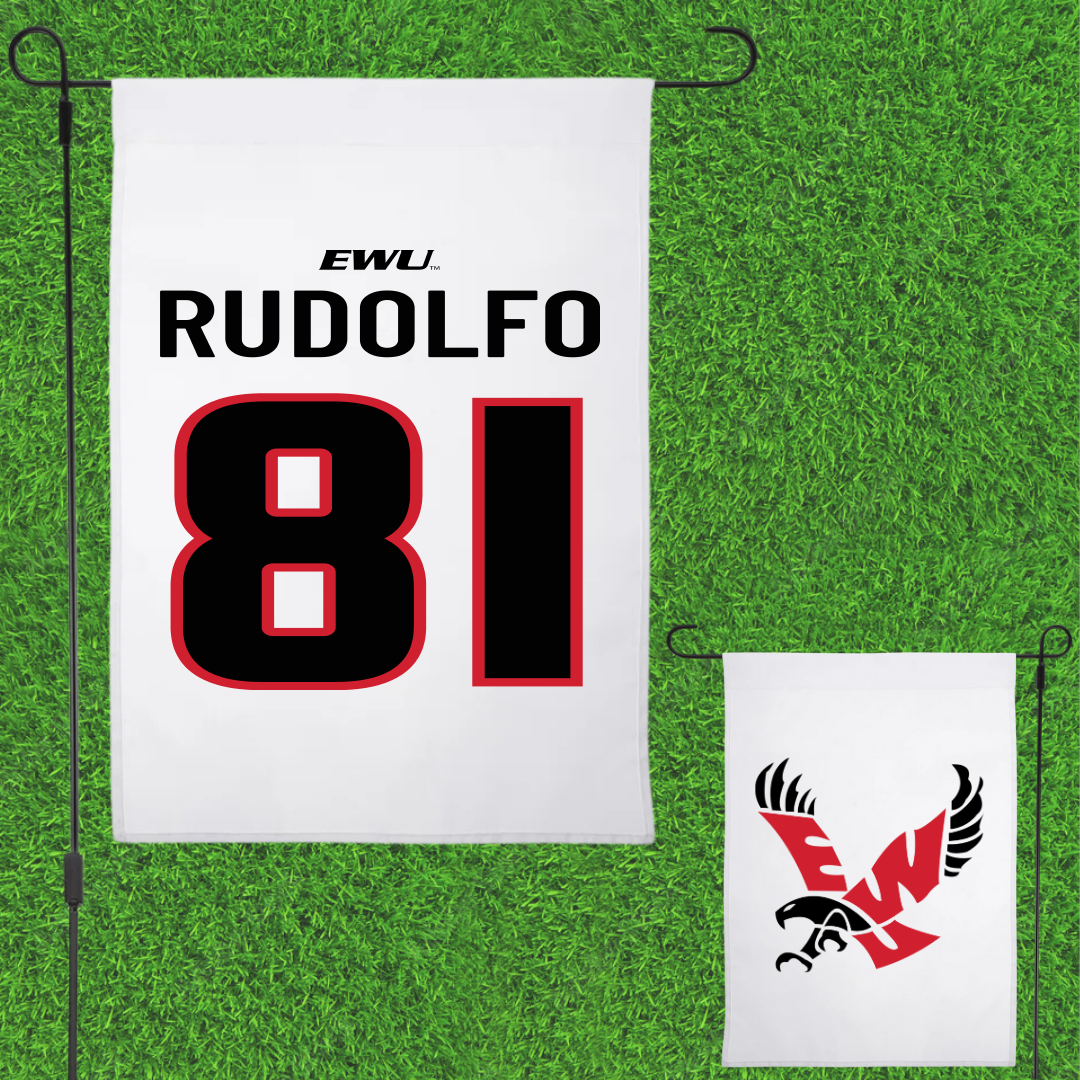 Eastern Washington University Football White Garden Flag - #81 Riley Rudolfo