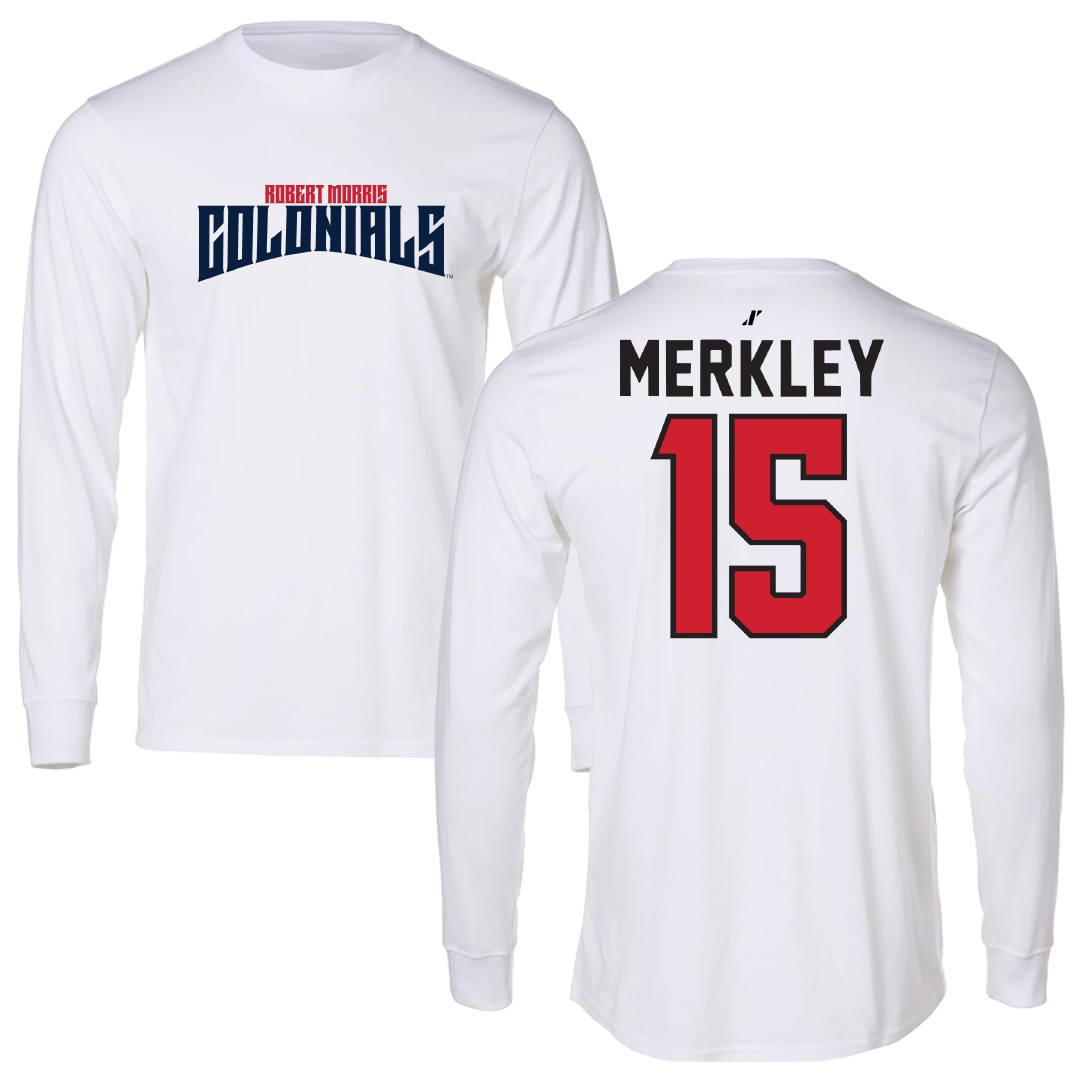 Robert Morris University Ice Hockey White Classic Long Sleeve - #15 Charles Merkley