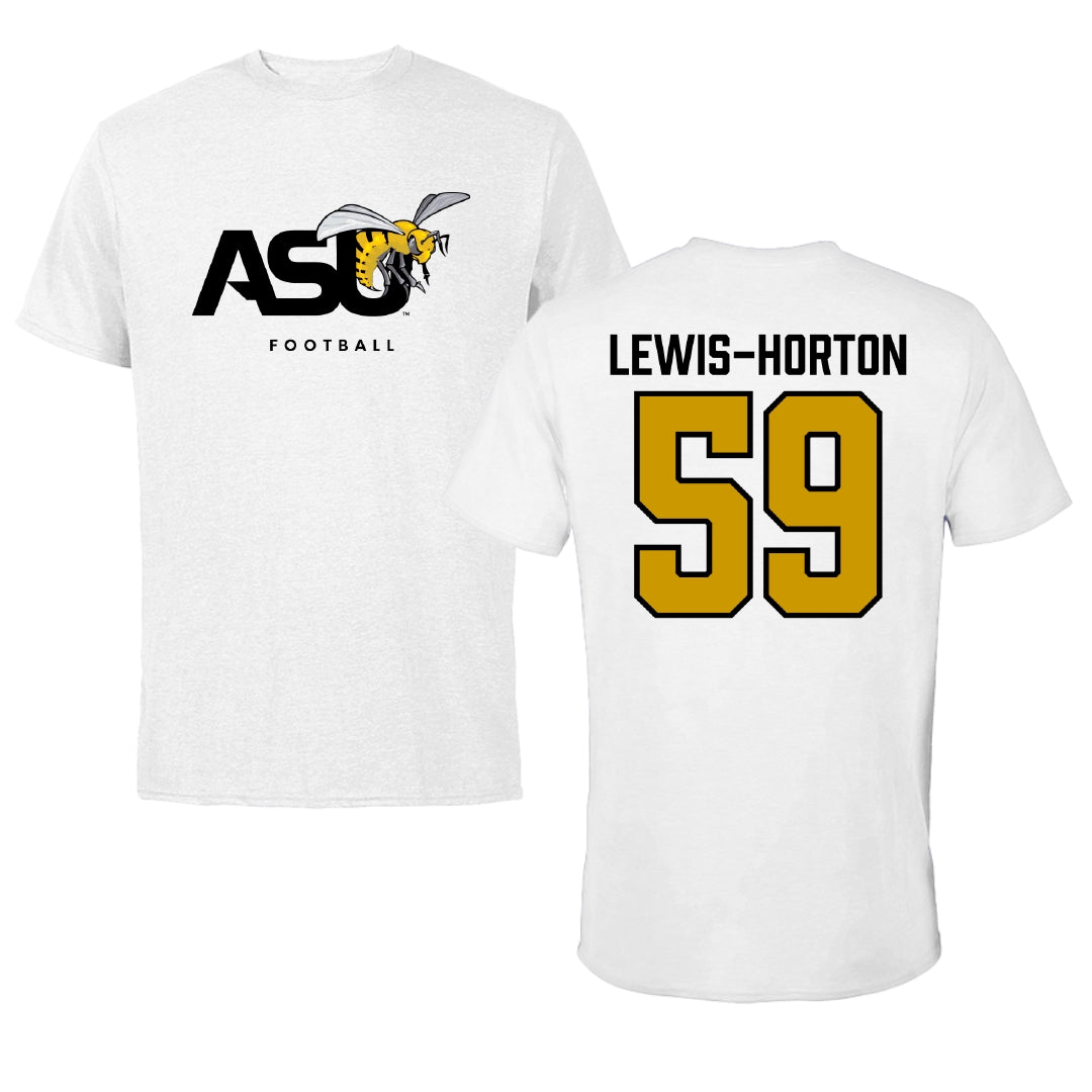 Alabama State University Football White ASU Tee - #59 Jaland Lewis-Horton