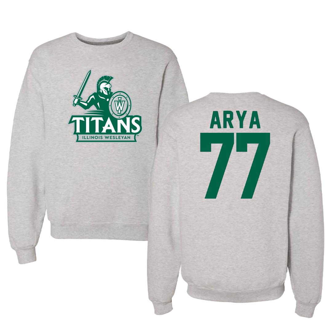 Illinois Wesleyan University Football Gray Titans Crewneck - #77 Justin Arya