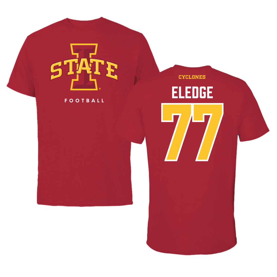 Iowa State University Football Cardinal Tee - #77 Easton Eledge