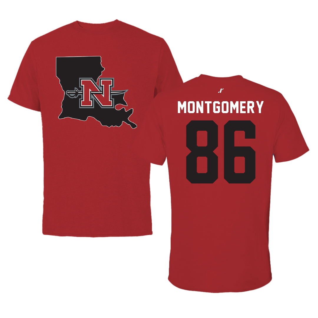 Nicholls State University Football Canvas Red State Tee - #86 Ty Montgomery