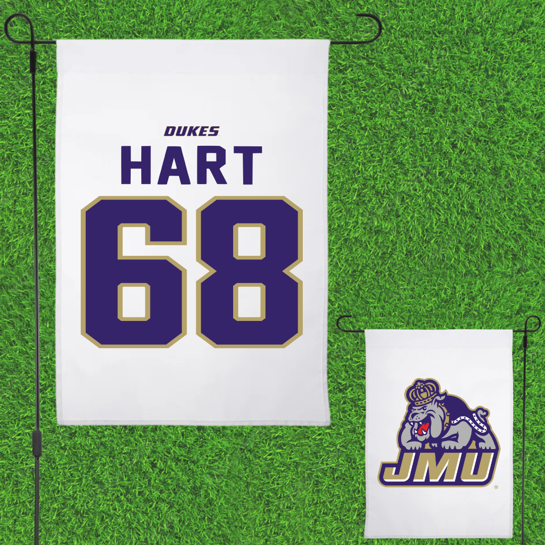 James Madison University Football White Garden Flag - #68 Griffin Hart
