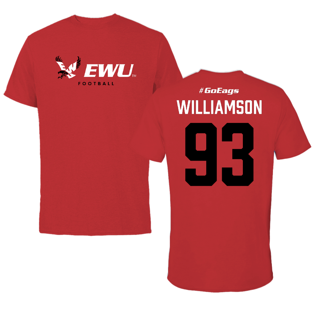 Eastern Washington University Football Red Block Performance Tee - #93 Ethan Williamson