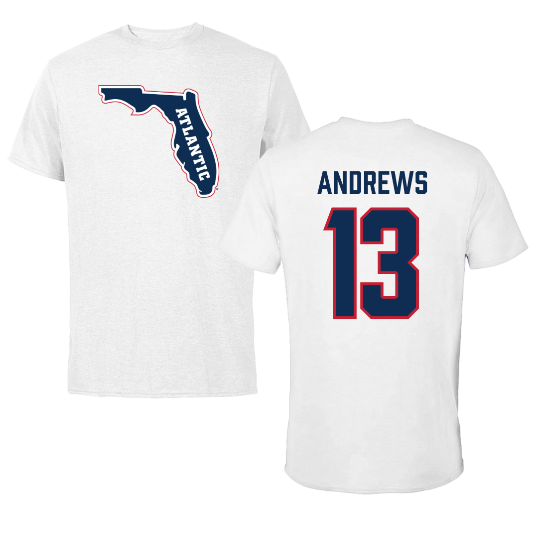 Florida Atlantic University Baseball White Tee - #13 Steven Andrews