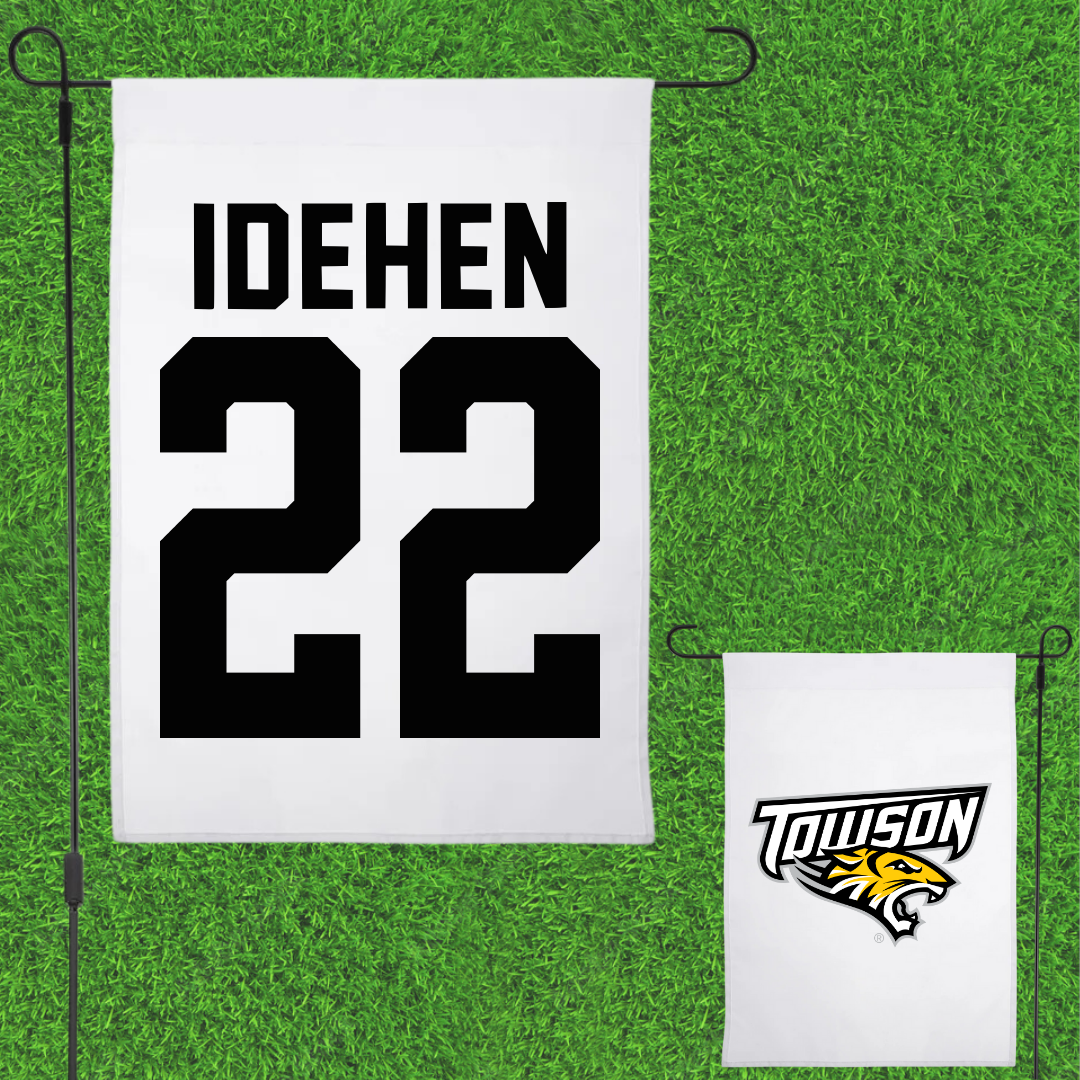 Towson University Football White Garden Flag - #22 Dumkele Idehen