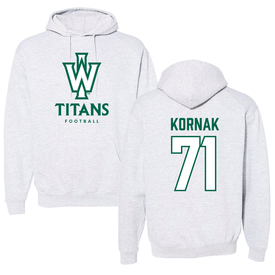 Illinois Wesleyan University Football Gray Hoodie - #71 Brady Kornak