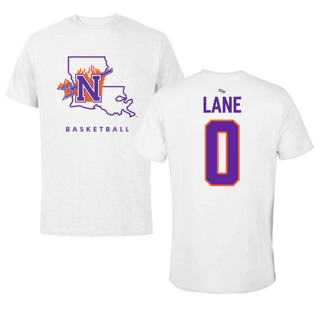 Northwestern State University Basketball White Tee - #0 Jimel Lane