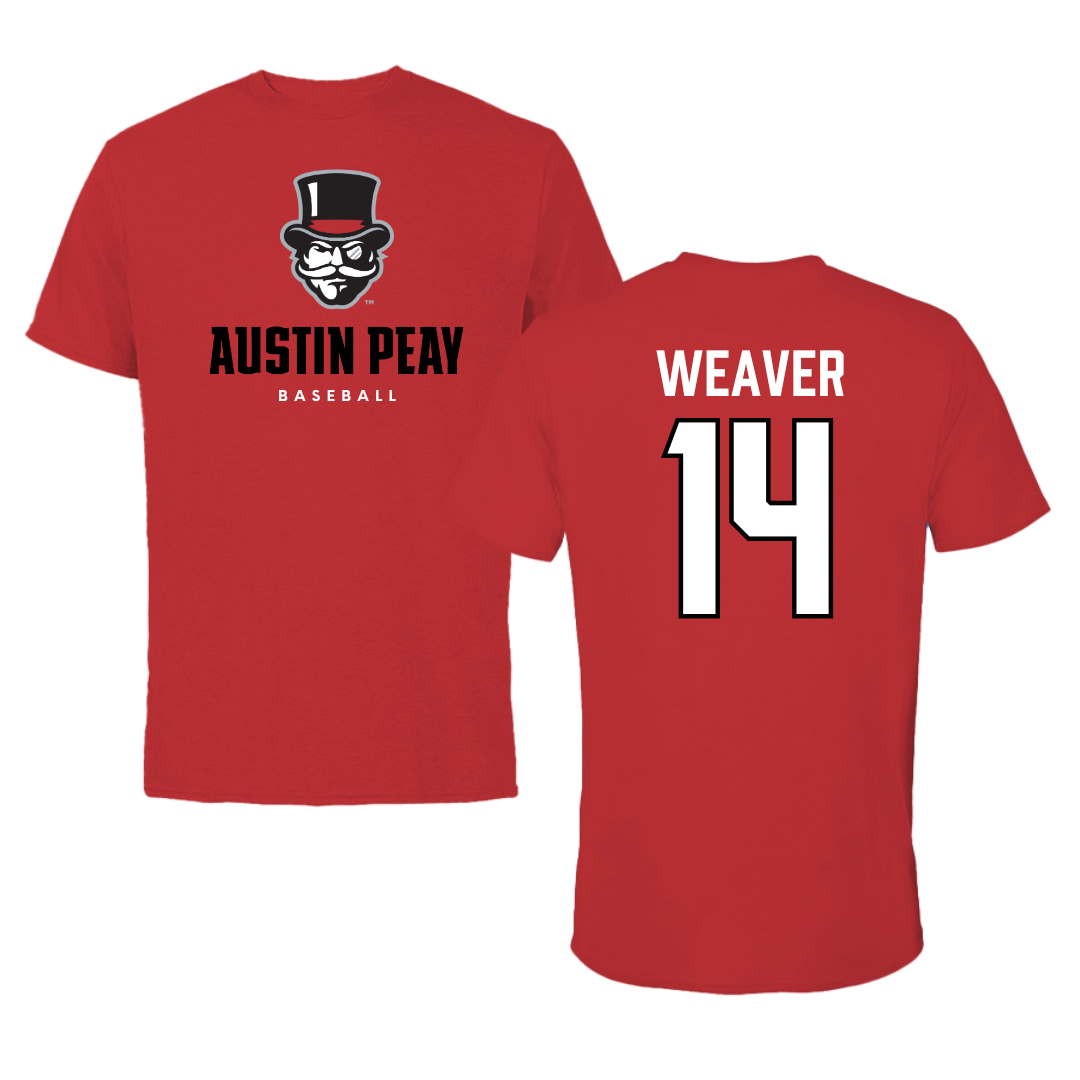 Austin Peay State University Baseball Red Mascot Performance Tee - #14 Jacob Weaver