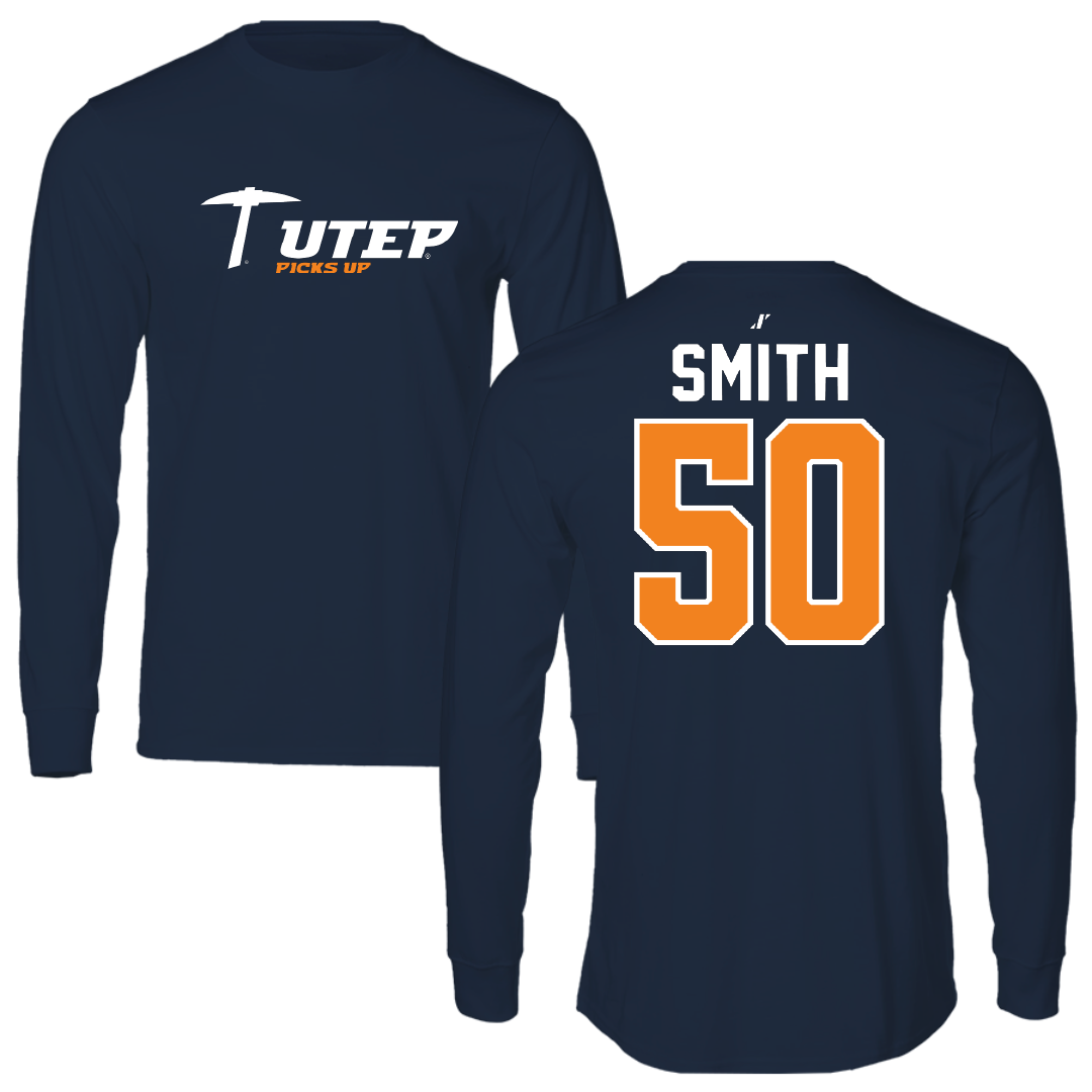 University of Texas at El Paso Football Navy General Long Sleeve - #50 Brennan Smith
