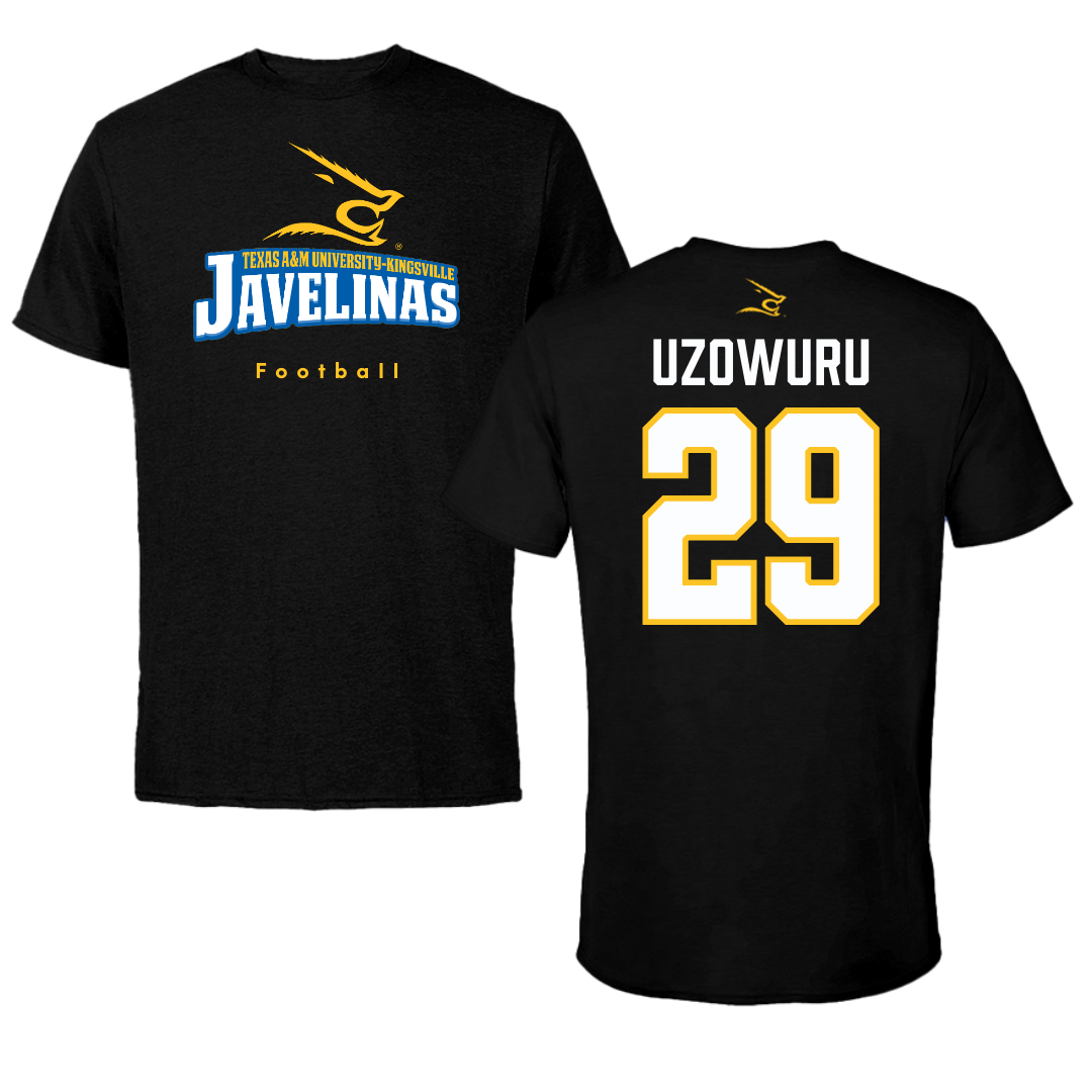 Texas A&M University-Kingsville Football Black Tee - #29 Bryan Uzowuru