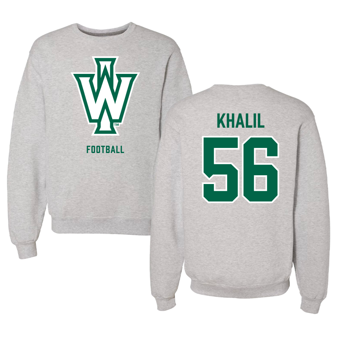 Illinois Wesleyan University Football Gray Crewneck - #56 Mo Khalil