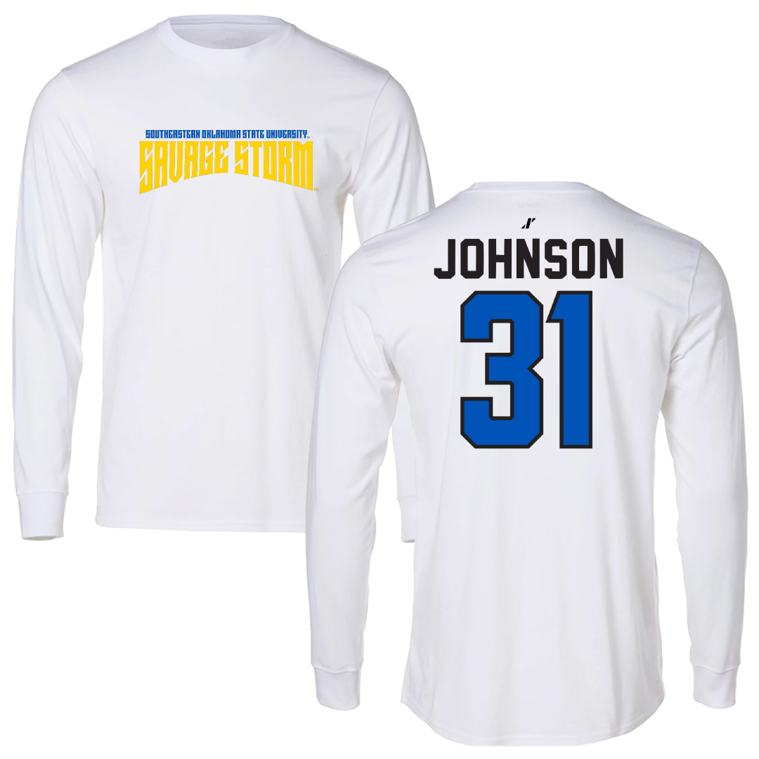 Southeastern Oklahoma State University Baseball White Classic Long Sleeve - #31 Luke Johnson