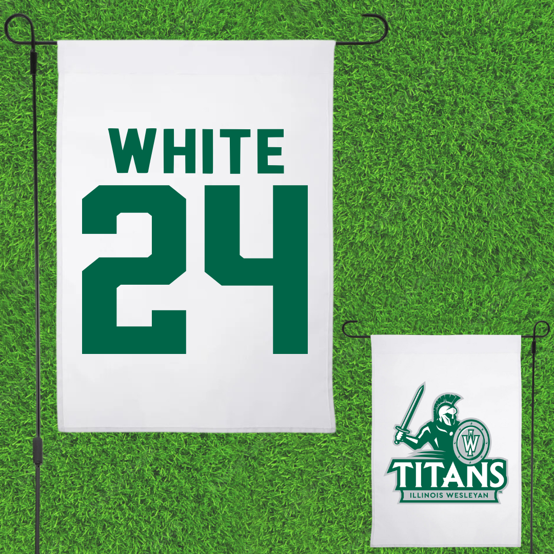 Illinois Wesleyan University Soccer White Garden Flag - #24 Sawyer White
