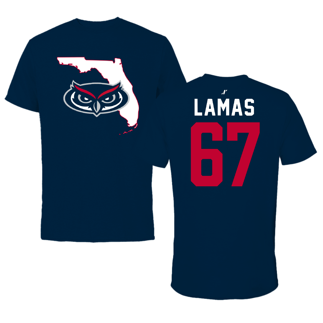 Florida Atlantic University Football Navy State Performance Tee - #67 Andre Lamas