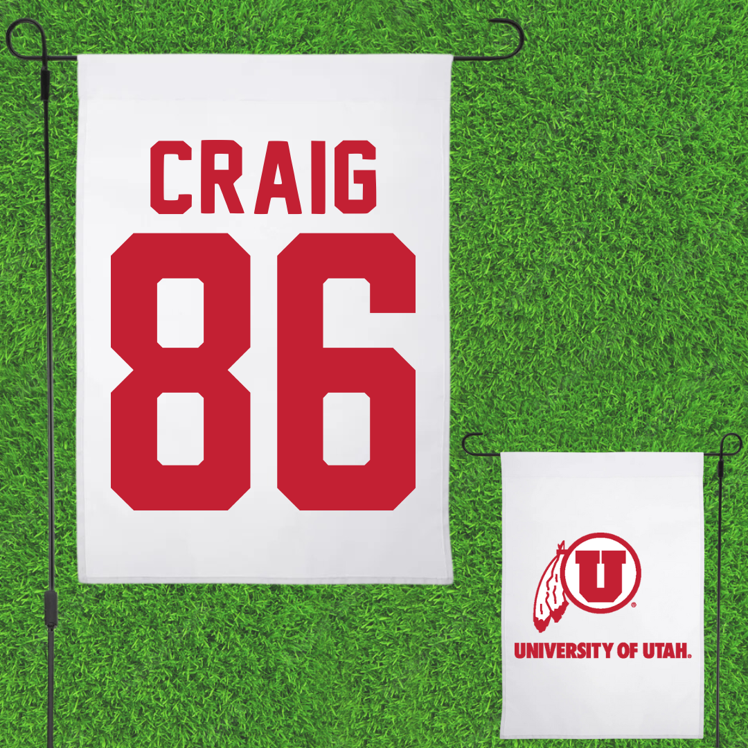 University of Utah Football White Garden Flag - #86 Brigden Craig